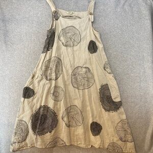 Camille & Co Midi Dress Womens M Lagenlook Italy Linen Lagenlook Wood Print